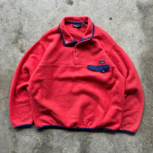Vintage Patagonia Pink Fleece Snap-T Pullover Sweater Size L - Picture 1 of 7